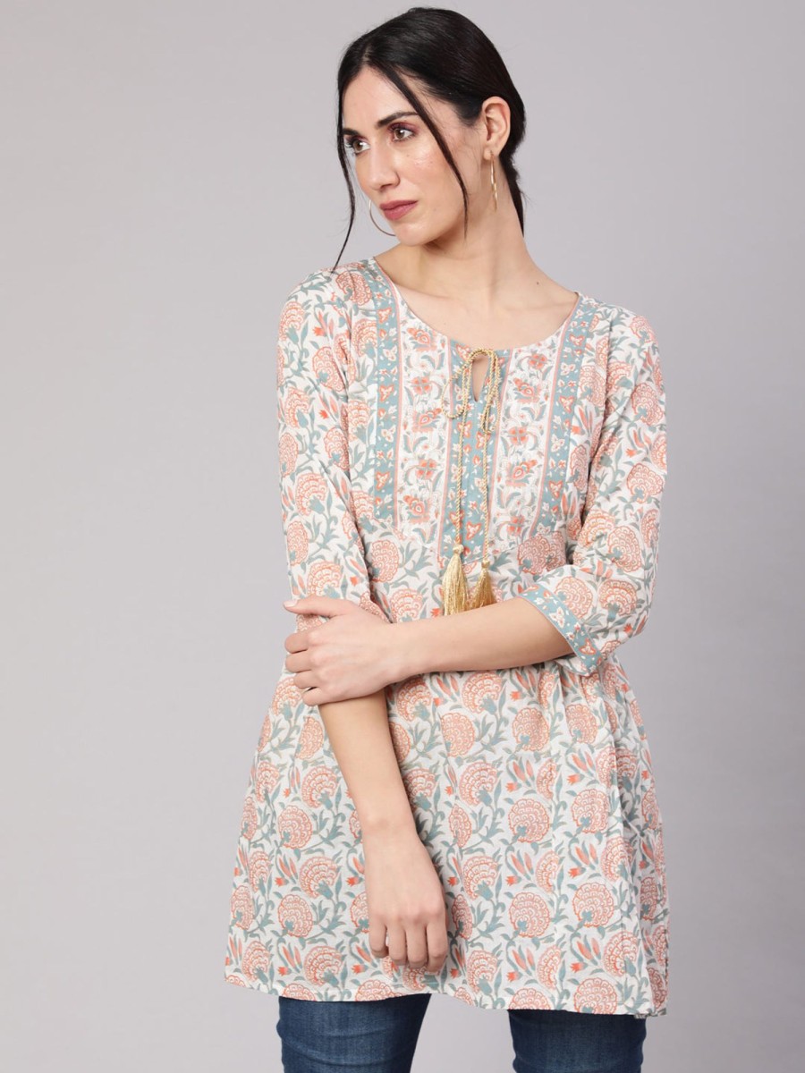 Women AKS | Women'S Floral Print Straight Tunic - Aks White