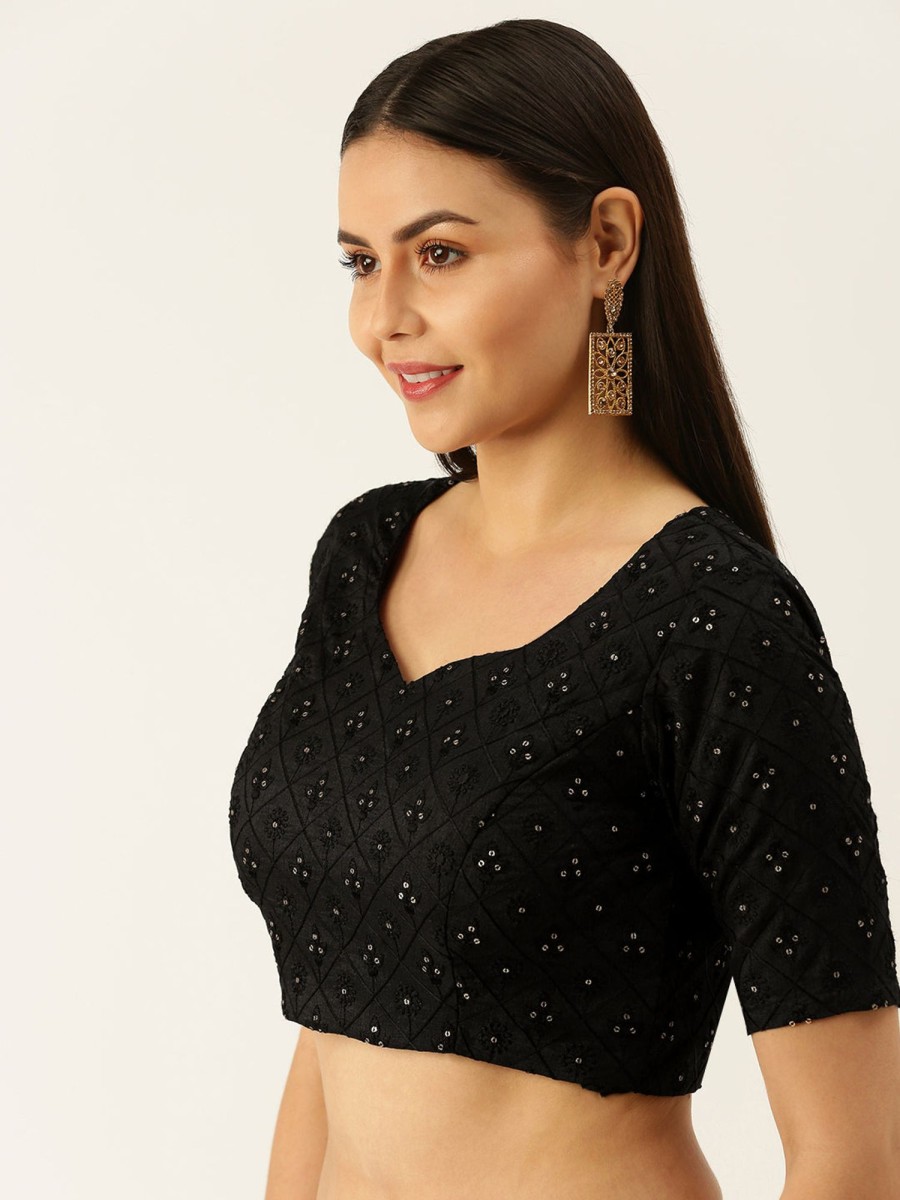 Women Royal Dwells | Women'S Black Thread Work Georgette Blouse - Royal Dwells