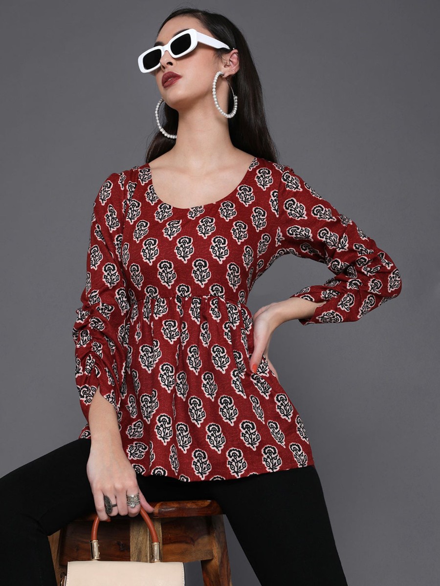 Women AKS | Women'S Floral Print Tunic - Aks Maroon