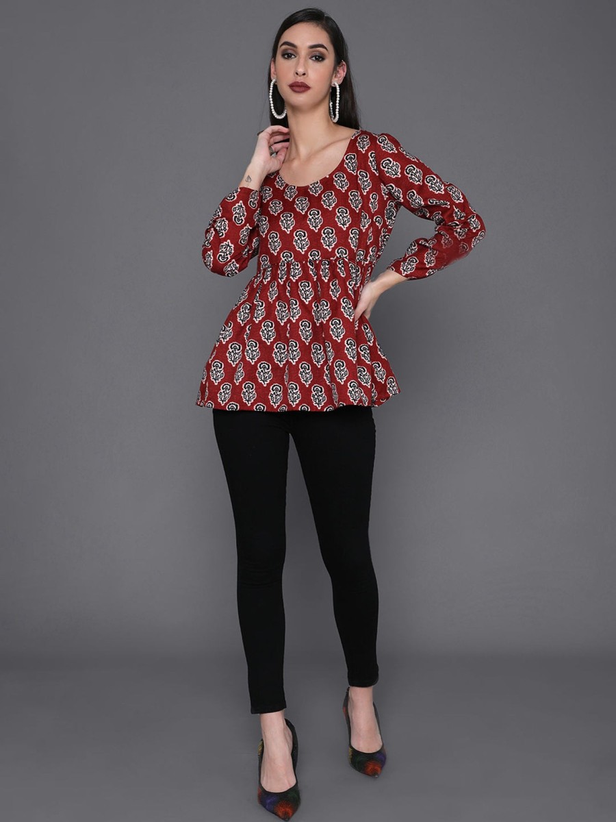 Women AKS | Women'S Floral Print Tunic - Aks Maroon