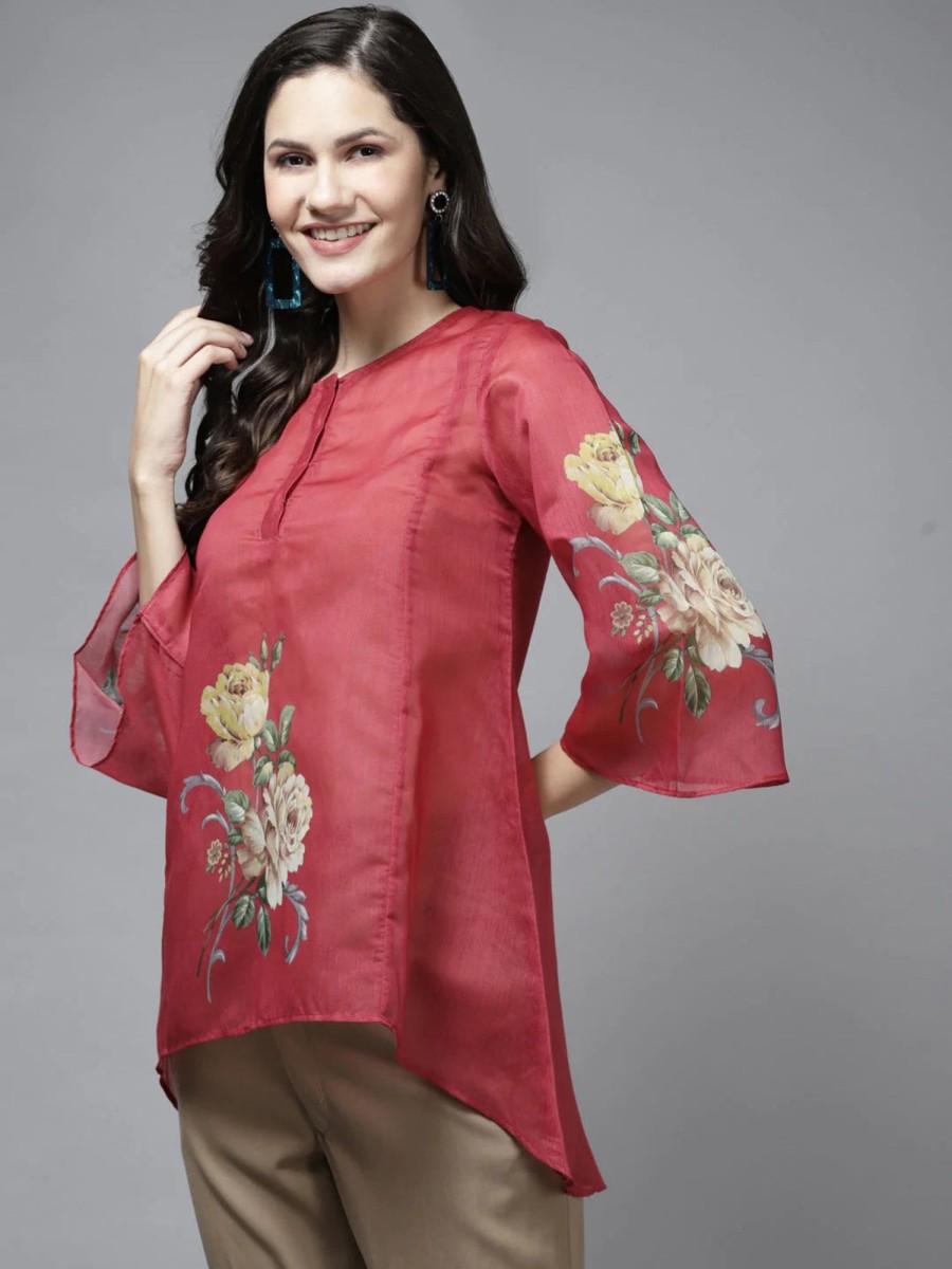 Women Bhama Couture USA | Women'S Printed A-Line Tunic - Bhama Couture Usa Red