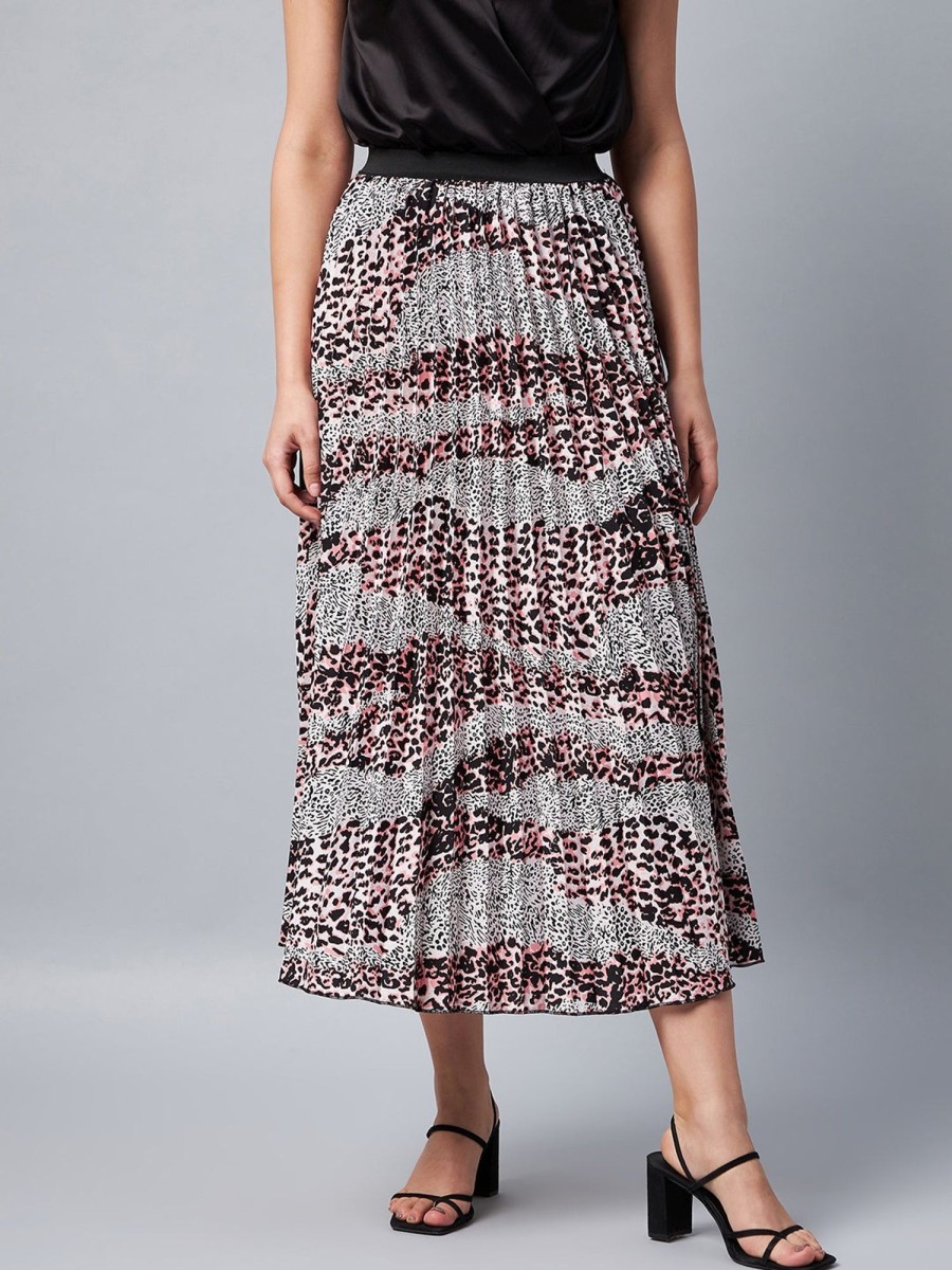 Women StyleStone | Women'S Animal Print Pleated Skirt - Stylestone Black