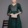 Women Indo Era | Women'S Embroidered A-Line Ethnic Dress - Indo Era Green