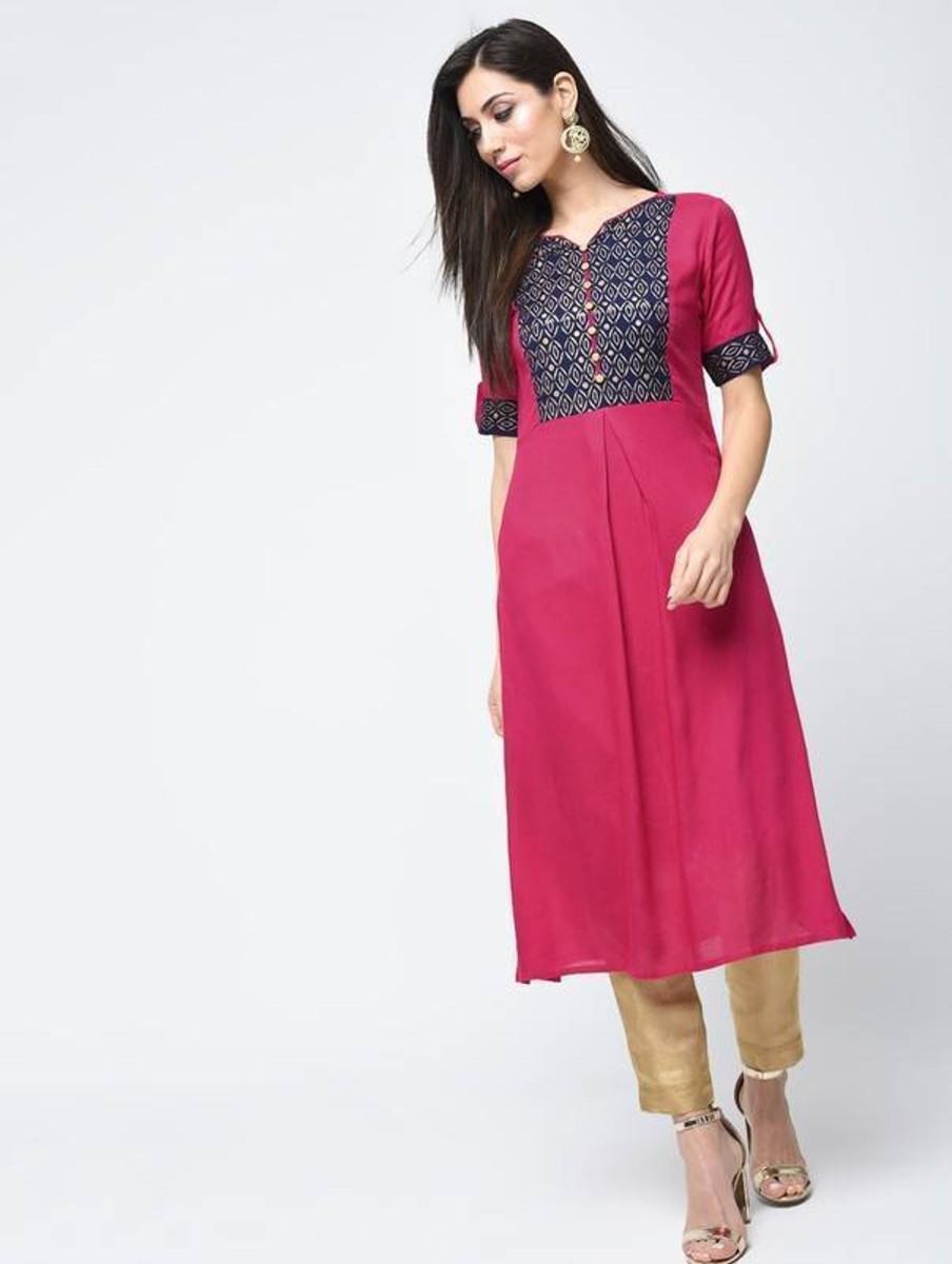 Women Aniyah | Women'S Block Printed Straight Kurta - Aniyah Magenta