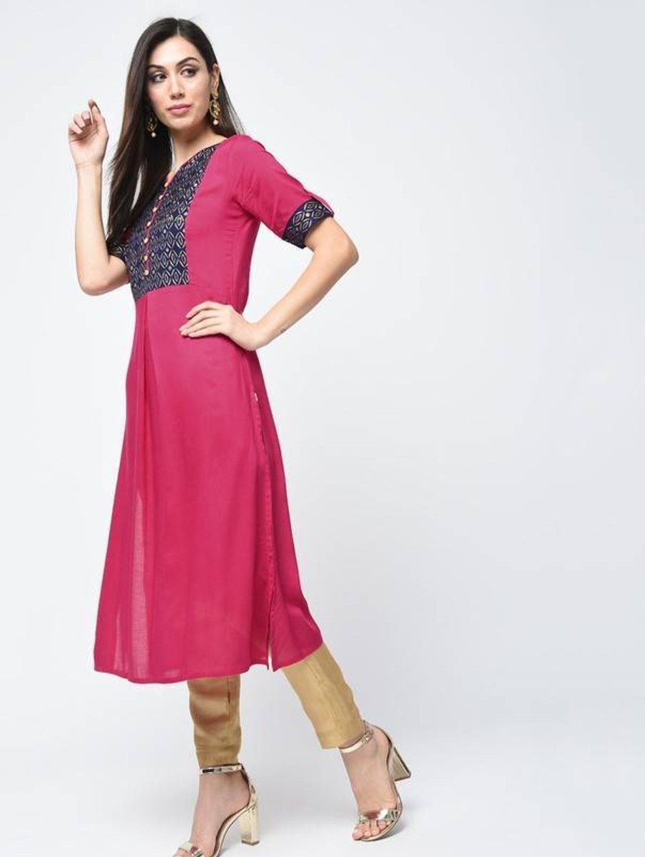 Women Aniyah | Women'S Block Printed Straight Kurta - Aniyah Magenta