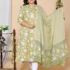 Women Miravan | Women'S Plus Size Floral Anarkali Kurta With Dupatta - Miravan Yellow