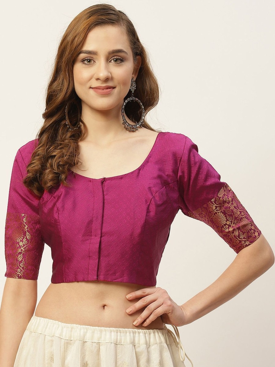 Women Shringaar | Women'S Wine Purple Brocade Blouse By Shringaar- (1Pc Set