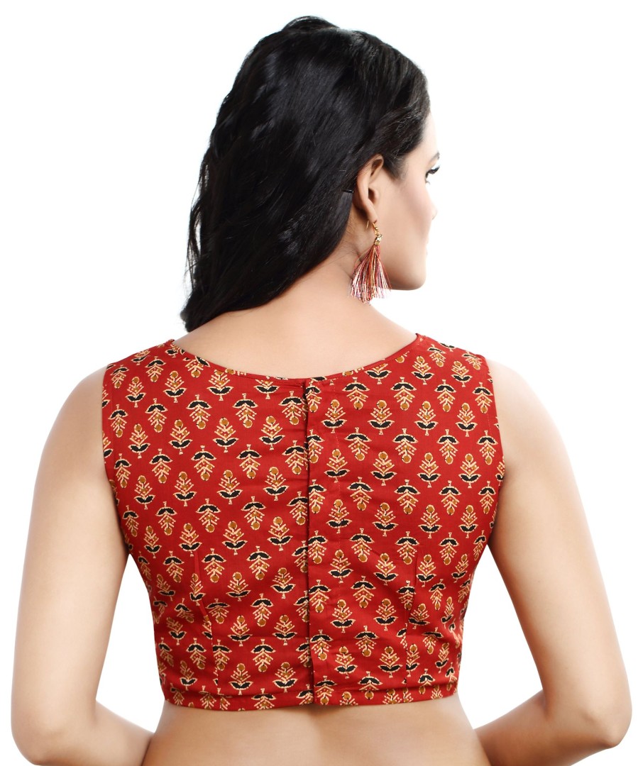 Women Madhu Fashion | Women'S Pure Cotton Floral Print Sleeveless Readymade Saree Blouse - Madhu Fashion