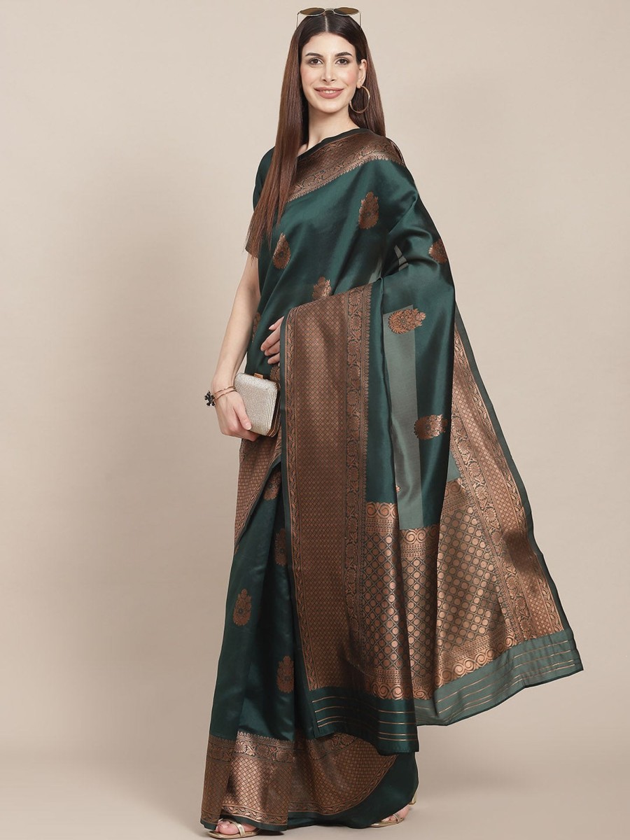 Women Varanga | Women'S Color Banarasi Silk Saree With Blouse - Varanga Green