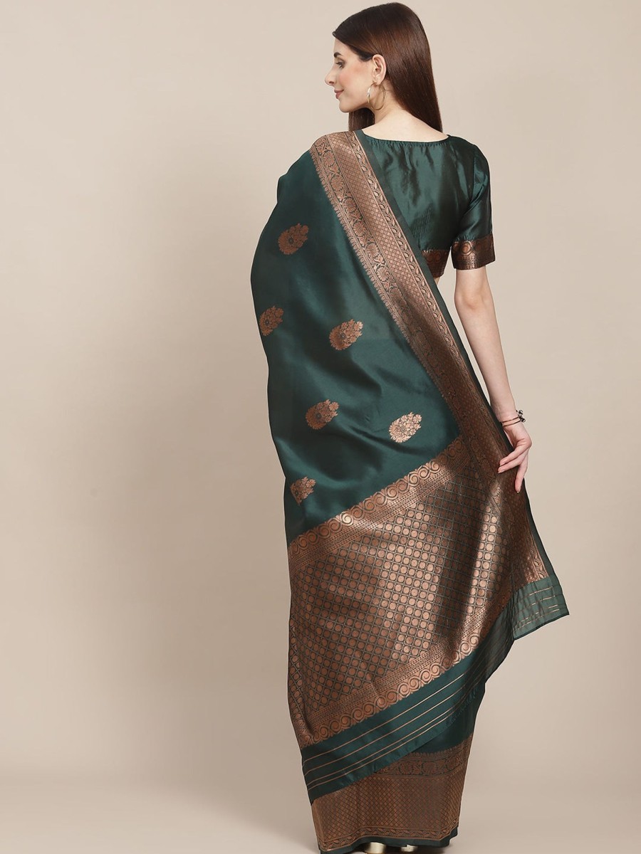 Women Varanga | Women'S Color Banarasi Silk Saree With Blouse - Varanga Green