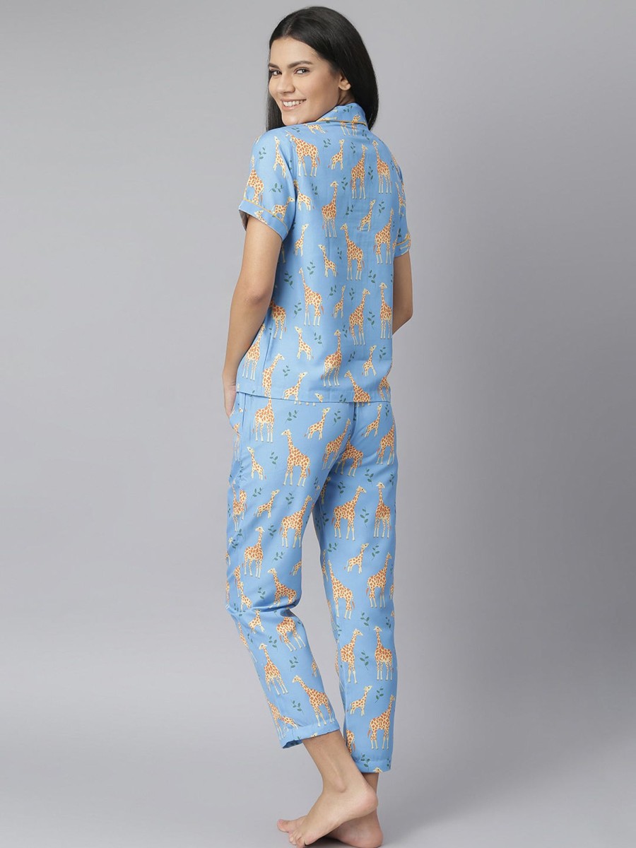 Women StyleStone | Women'S Summer Giraffe Digital Printed Night Suit Set - Stylestone Blue