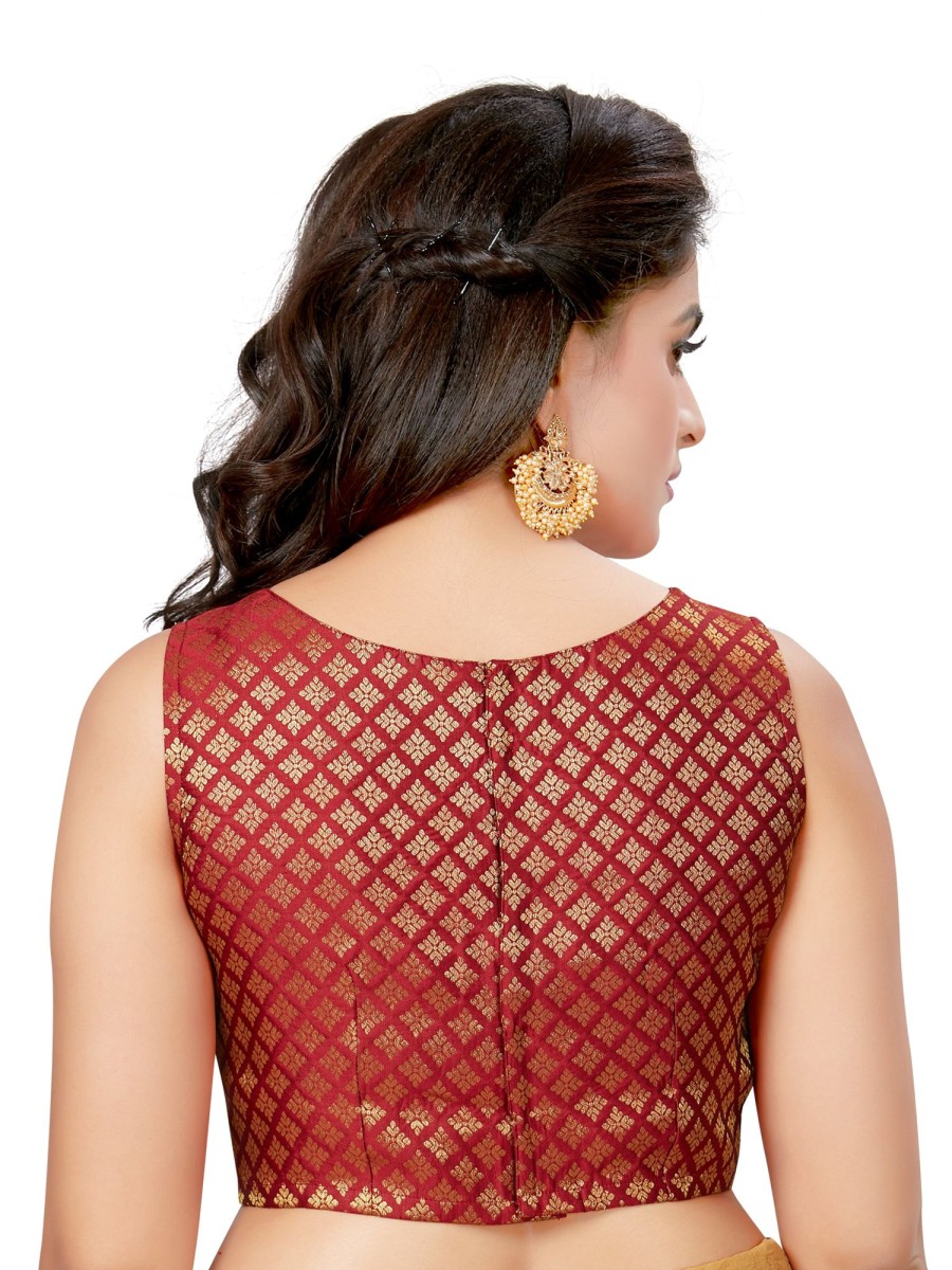 Women Madhu Fashion | Women'S Brocade Sleeveless Readymade Saree Blouse - Madhu Fashion Maroon