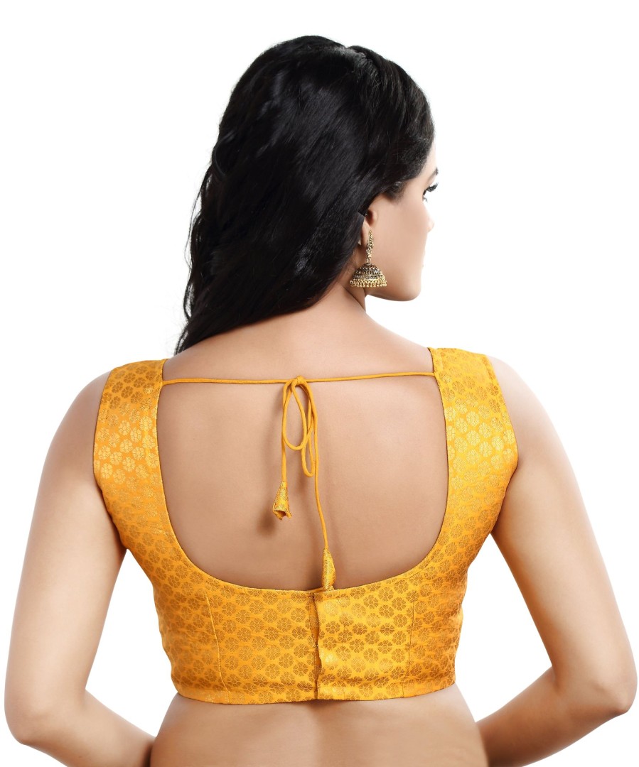 Women Madhu Fashion | Women'S Sleeveless Brocade Readymade Saree Blouse - Madhu Fashion Yellow