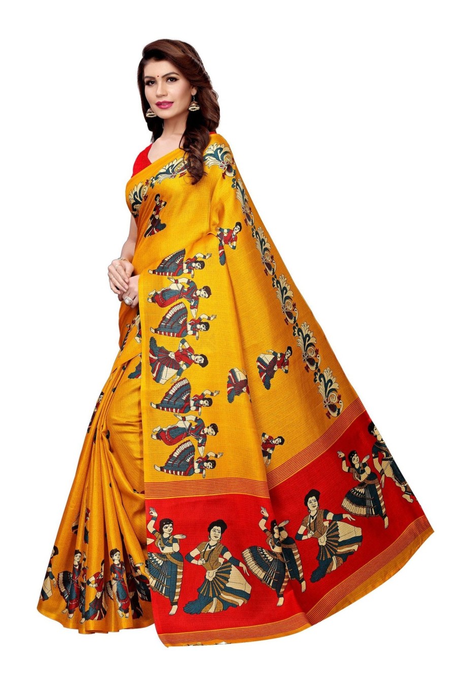 Women Vamika | Women'S Vamika Wine Kalamkari With Jhalar Khadi Silk Saree Kathak Vamika Yellow