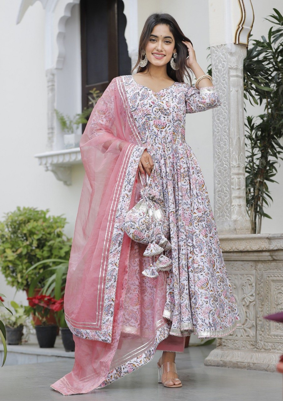 Women Lado Jaipuri | Women'S Fresh Lotus Anarkali Set - Lado Jaipuri Pink