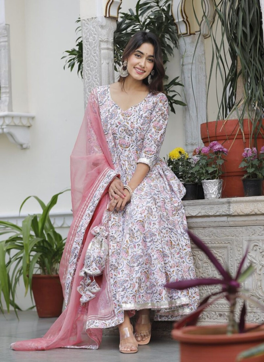 Women Lado Jaipuri | Women'S Fresh Lotus Anarkali Set - Lado Jaipuri Pink