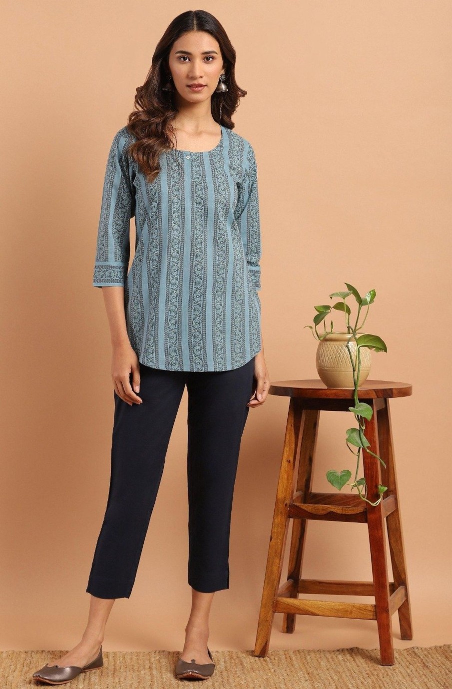 Women Janasya | Women'S Blue Cotton Tunic-Janasya